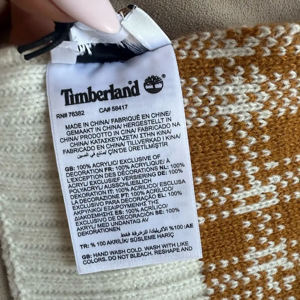 NWT Timberland Buffalo Plaid Rectangle Scarf Tan & White Streetwear Fall Outdoor